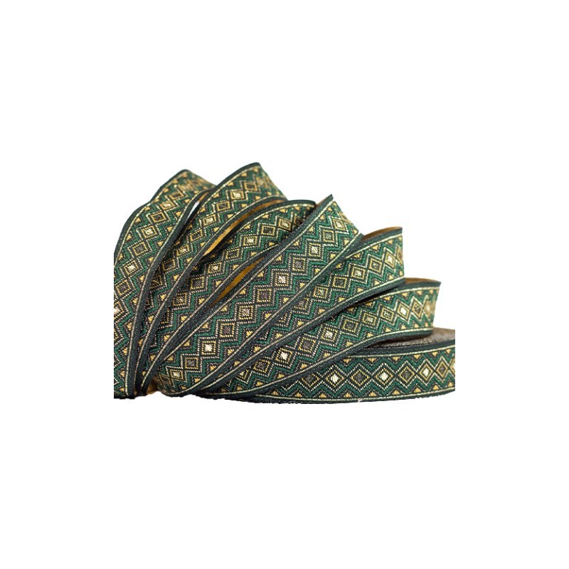 Galon Jacquard Vert 10 Mètres - Motif Nœud Celtique Continu - Largeur 3,5 Cm - Pour Couture, Décoration, Costumes Médiévaux