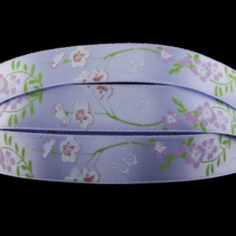 Ruban satin lavande imprimé fleurs [12mm] 