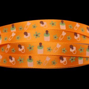 Ruban de satin orange thème naissance / baptême [10mm] 