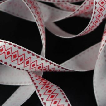 Ruban satin blanc imprimé motif rouge [12mm] 